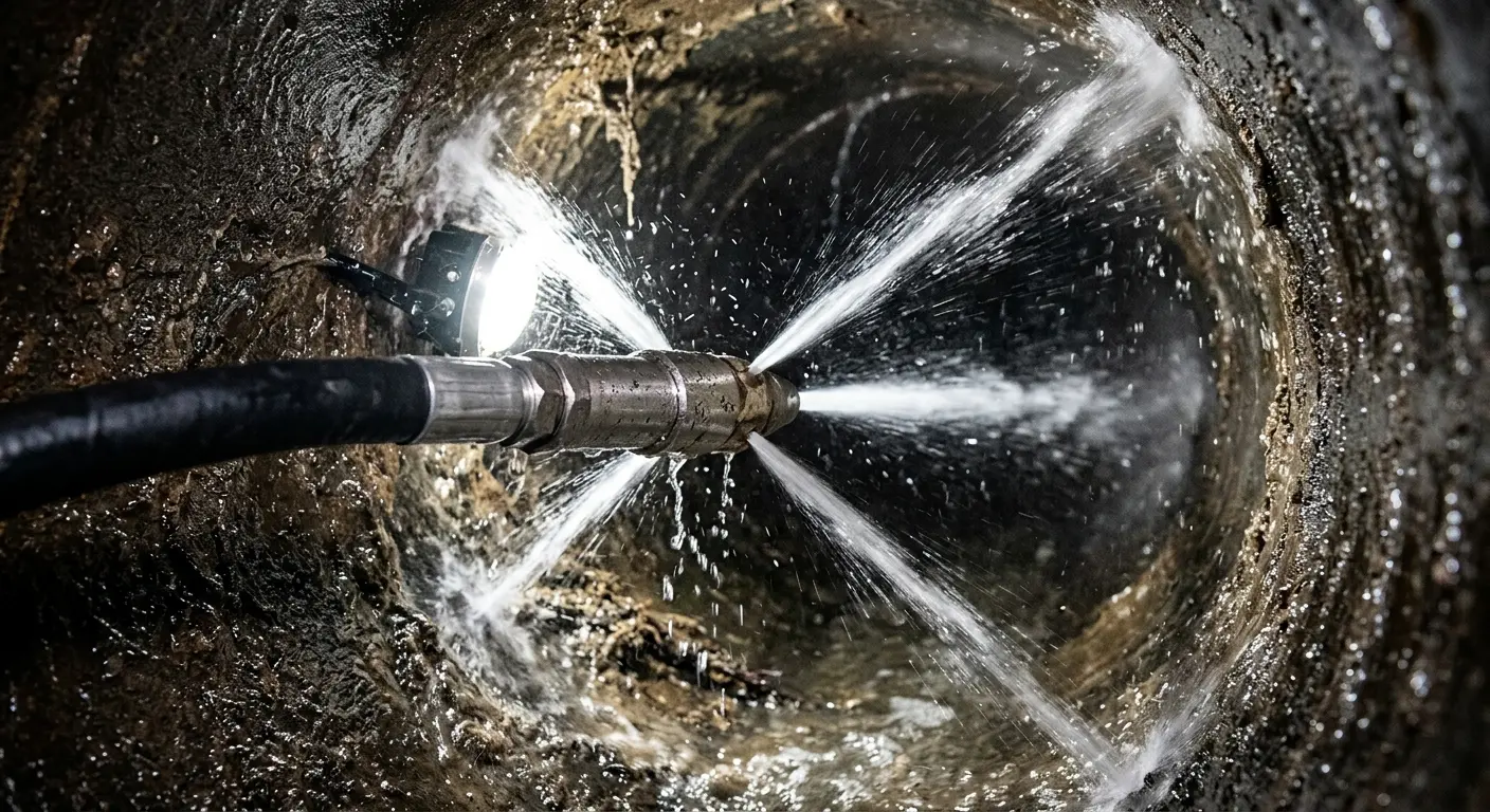 High-pressure hydro jetting nozzle cleaning sewer pipe for Storm Drain Cleaning in Hazel Dell